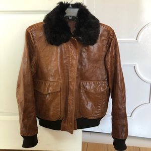 Theory Brown Leather Bomber
